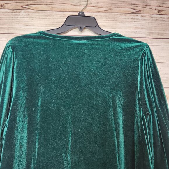 Modcloth Crushed Velvet Blouse Long Sleeve Beyond Basic Green Top Size 2X - Picture 12 of 14